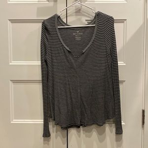 Black and grey soft and sexy waffle knit long sleeve